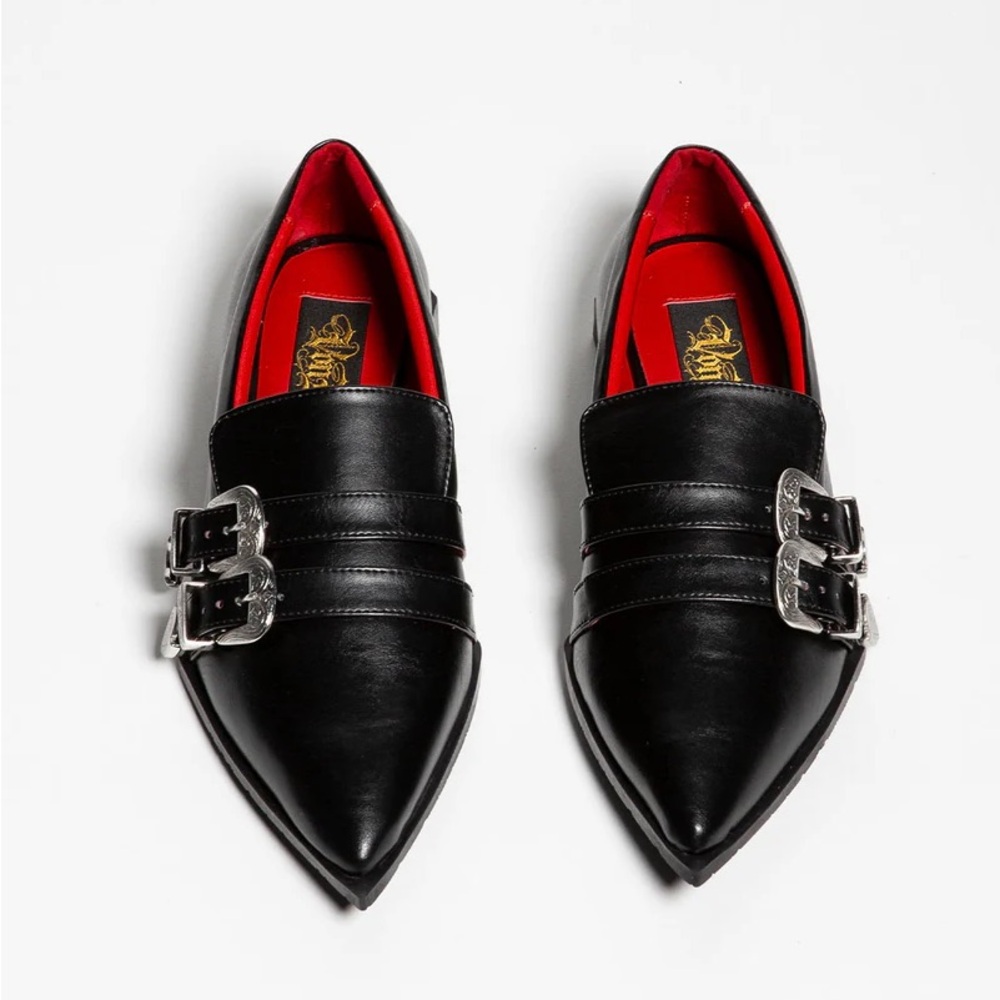 Black Leather Flats with Silver Buckles